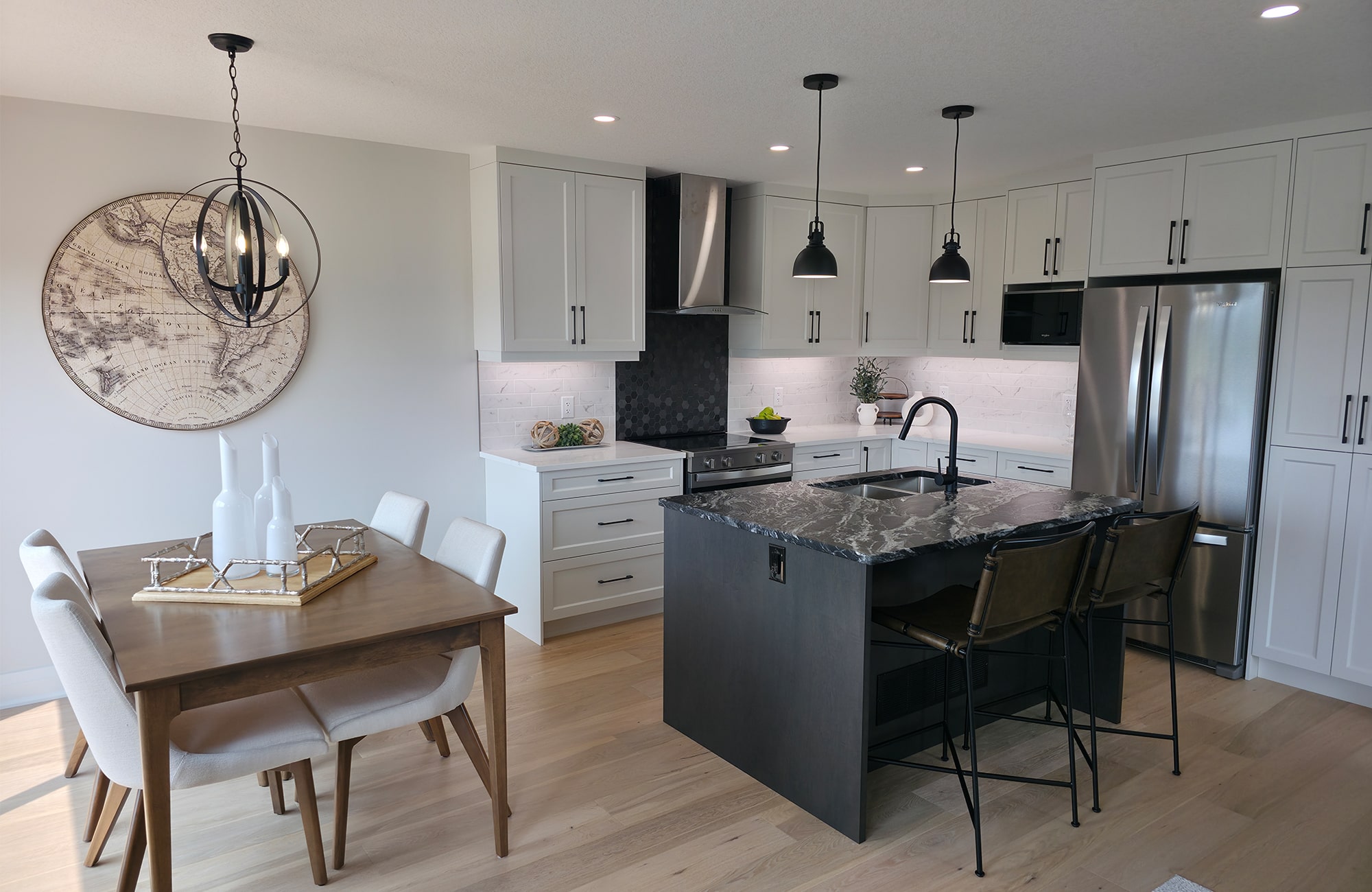 Model home kitchen at The Nest 2 townhome community by Rembrandt Homes.
